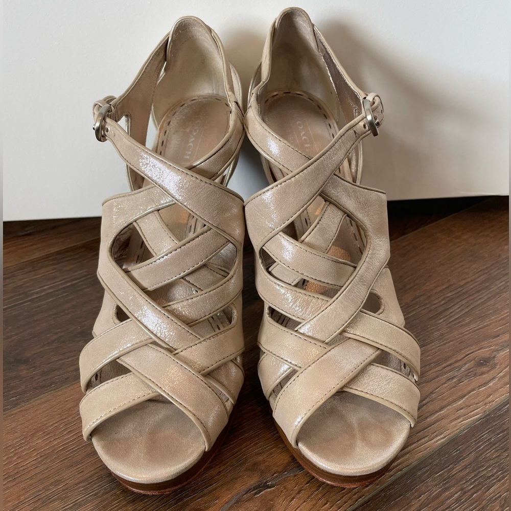 Coach Cream Strappy Heels with Ankle Strap